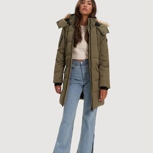 Noize Women's Addie Deep Blue Vegan Puffer Parka Coat with Faux Fur Hood